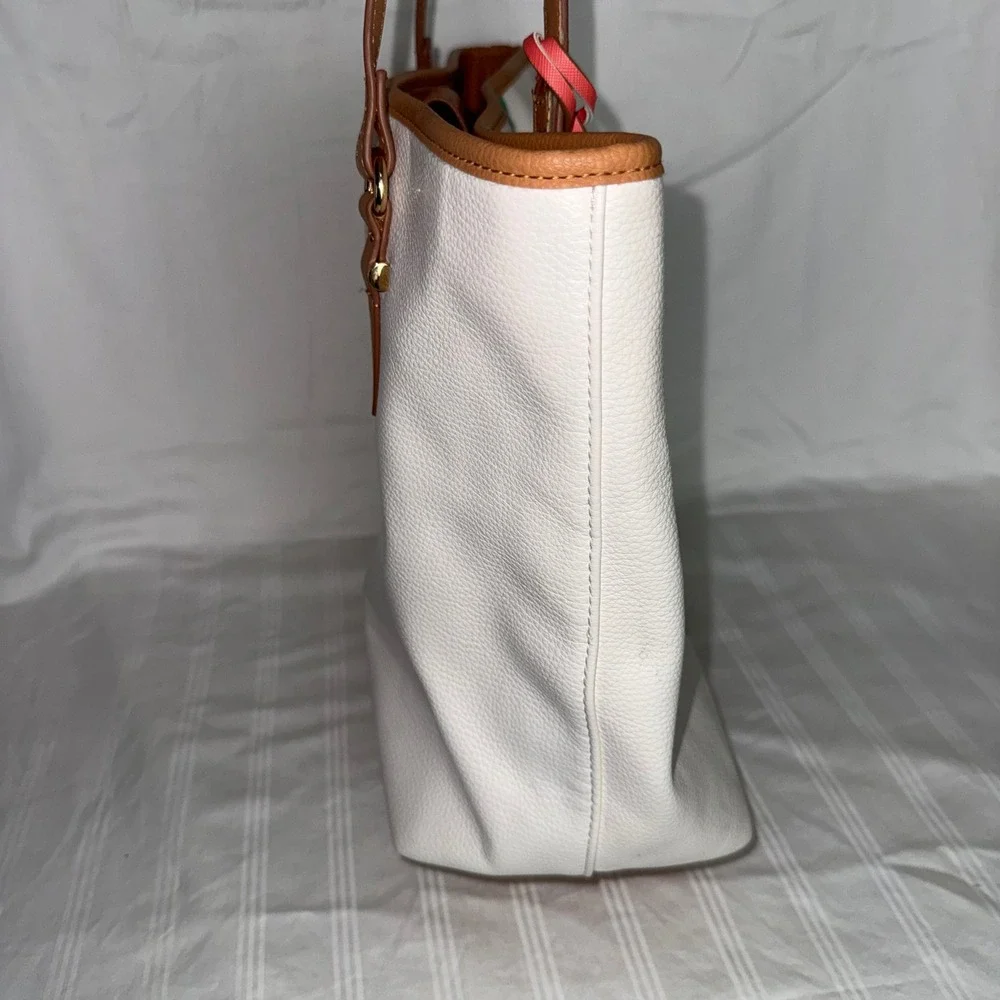 Anne Klein White Stripe Tote Bag‎ Large Faux Leather Shoulder Purse Multicolor